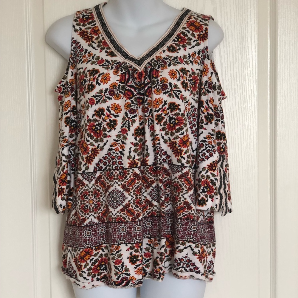 bohemian shoulder cut out shirt